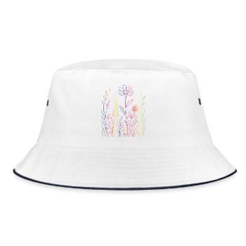 Colorful Flower Meadow Line Art Illustration - Bucket Hat - white/navy - Front