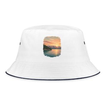 Sunset at the Mountain Lake - Bucket Hat - white/navy - Front