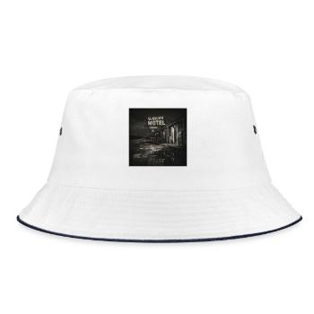 Vintage Motel Night Noir Animal Motif Cat Animal - Bucket Hat - white/navy - Front