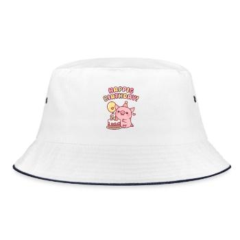Cute Pig With Birthday Cake Happig Birthday Pun - Bucket Hat - white/navy - Front