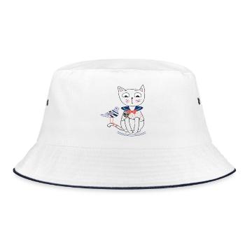 Cat and Seagull - Bucket Hat - white/navy - Front