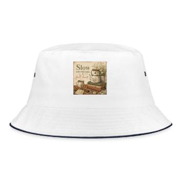 Slow Mornings Full Heart Poster Coffee Tea Decoration - Bucket Hat - white/navy - Front