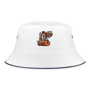Stay Spooky Skelett im Kürbis - Bucket Hat - Weiß/Navy - Vorne