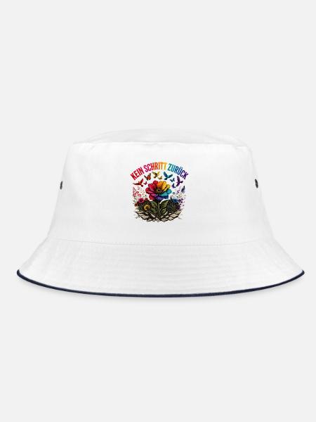 Kein Schritt Zurück Regenbogen Blume T-Shirt Pride - Bucket Hat - Weiß/Navy
