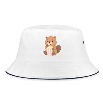 Süßer Biber mit Popcorn – Lustiges Kino-Motiv  - Bucket Hat - Weiß/Navy - Vorne