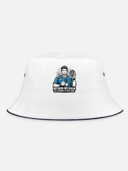 No Pain No Gain Ist Mein Job PT Design - Bucket Hat - Weiß/Navy