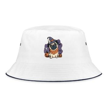 Mops Halloween - Bucket Hat - Weiß/Navy - Vorne