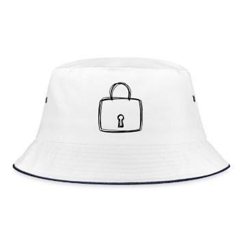 Vorhängeschloss handgezeichnet - Bucket Hat - Weiß/Navy - Vorne