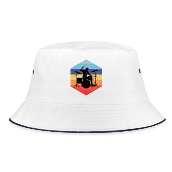 Geschenkidee für den Drummer mit Schlagzeugspielen - Bucket Hat - Weiß/Navy - Vorne