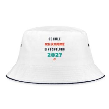 Schule ich komme Einschulung 2027 Schulkind - Bucket Hat - Weiß/Navy - Vorne