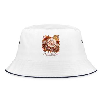 Herbstliche Stickerei mit Garn sticken Gesticktes  - Bucket Hat - Weiß/Navy - Vorne