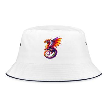 Drache - Bucket Hat - Weiß/Navy - Vorne