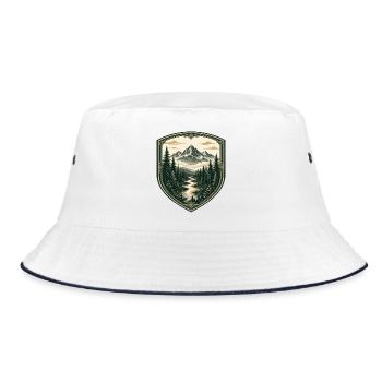 Waldberge Schild-Design - Bucket Hat - Weiß/Navy - Vorne