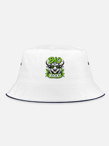 Bio Rockt – Cooles Stier Design - Bucket Hat - Weiß/Navy