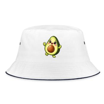 Avocado Kawaii Style – Süßes Fruchtmotiv - Bucket Hat - Weiß/Navy - Vorne