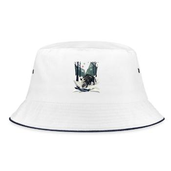 Wildschwein im Low-Poly-Winterwald - Bucket Hat - Weiß/Navy - Vorne