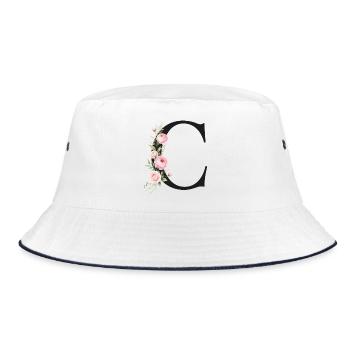C Buchstabe Monogram Floral - Bucket Hat - Weiß/Navy - Vorne