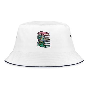 Lebendige gestapelte Buchmontage - Bucket Hat - Weiß/Navy - Vorne