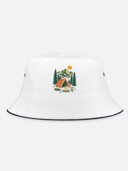 Camping im Bergwald am See - Bucket Hat - Weiß/Navy