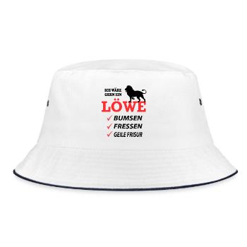 Löwe Geil Fressen Sprüche Lustig Geile Frisur - Bucket Hat - Weiß/Navy - Vorne