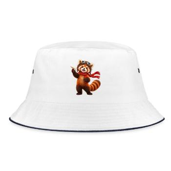 Pilot Red Panda mit Papierflugzeug - Bucket Hat - Weiß/Navy - Vorne