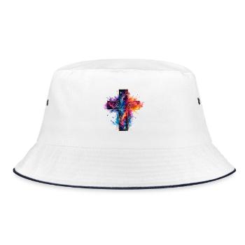Kreuz Galaxie Spruch - Bucket Hat - Weiß/Navy - Vorne
