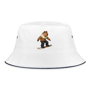 Capybara beim Snowboarding - Bucket Hat - Weiß/Navy - Vorne