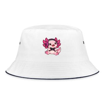 Gaming Axolotl – Zocker Wassermonster - Bucket Hat - Weiß/Navy - Vorne
