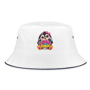 Patchwork-Pinguin mit Herztext - Bucket Hat - Weiß/Navy - Vorne