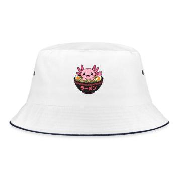 Süßer Axolotl in der Ramen Suppenschüssel - Bucket Hat - Weiß/Navy - Vorne