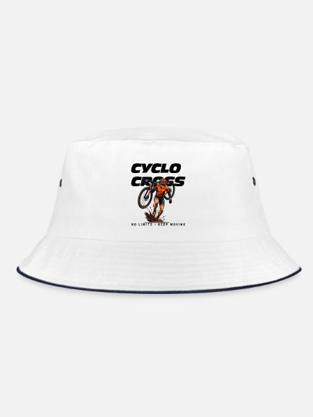 Cyclocross No Limits - Keep Moving Fahrrad T-Shirt - Bucket Hat - Weiß/Navy