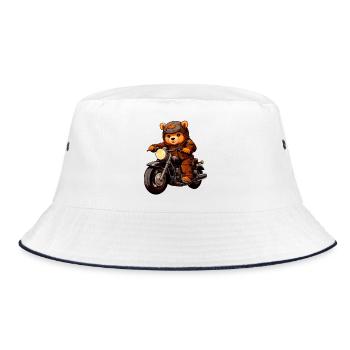 Motorrad Bären Teddy - Bucket Hat - Weiß/Navy - Vorne