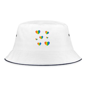 Rainbow Hearts LGBT-Stolz - Bucket Hat - Weiß/Navy - Vorne