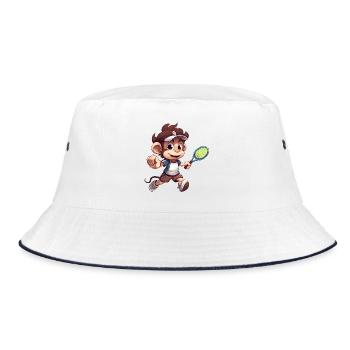 Tennis spielender Affe Schimpanse Cartoon - Bucket Hat - Weiß/Navy - Vorne