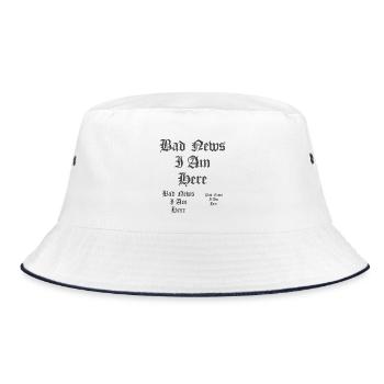 Gotischer Text Schlechte Nachrichten Ich bin hier - Bucket Hat - Weiß/Navy - Vorne