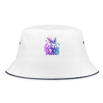 Winterhirsche mit Farbverlauf und Ornamenten - Bucket Hat - Weiß/Navy - Vorne