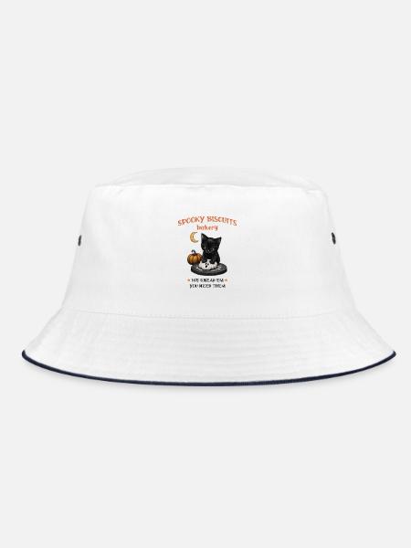 Halloween Katze mit Geisterkeks - Bucket Hat - Weiß/Navy