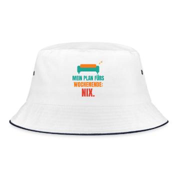 Mein Plan fürs Wochenende: Nix. - Bucket Hat - Weiß/Navy - Vorne