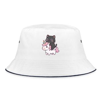 Katze auf Einhorn - Bucket Hat - Weiß/Navy - Vorne