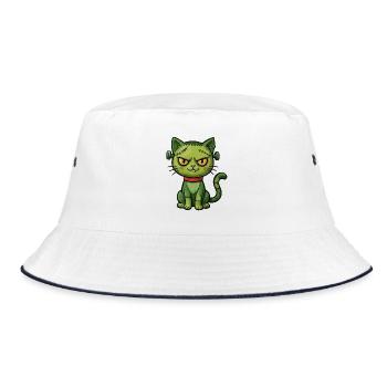 Grüne Zombie-Katze - Bucket Hat - Weiß/Navy - Vorne