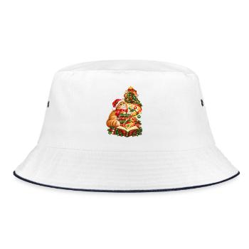 Weihnachtslesekatze und Bücher - Bucket Hat - Weiß/Navy - Vorne