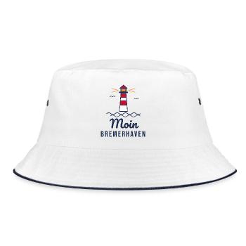 Moin Bremerhaven – Leuchtturm Nordsee Motiv - Bucket Hat - Weiß/Navy - Vorne