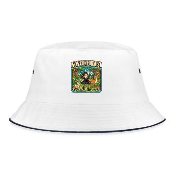Nonkonformistische Wald-Lolita - Bucket Hat - Weiß/Navy - Vorne