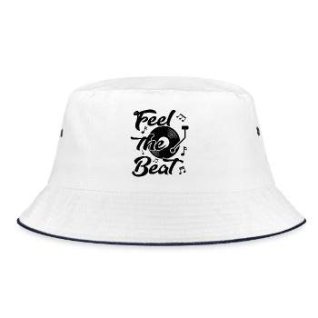 Feel the Beat Music Sprüche Platte Vinyl DJ Dance - Bucket Hat - Weiß/Navy - Vorne