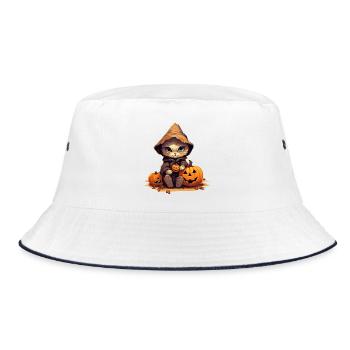 Chat d’Halloween avec capuche et citrouille - Bob - blanc/marine - Devant