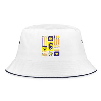 6 / Blaue sechs mit Herz zum Kindergeburtstag. - Bucket Hat - Weiß/Navy - Vorne