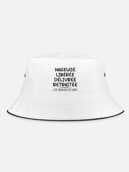 Schwimmer feiert Ruhestand mit Humorgeschenk - Bucket Hat - Weiß/Navy - Vorne
