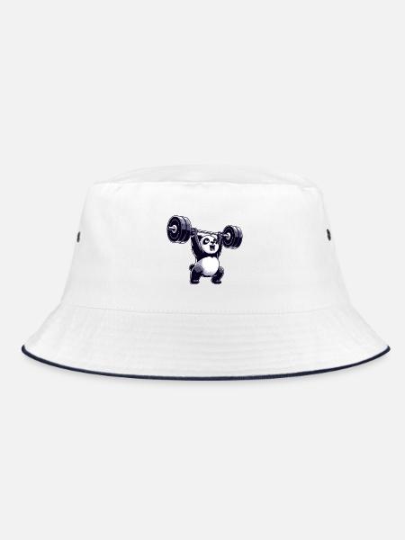 Panda weightlifter with dumbbell - Bucket Hat - white/navy - Front