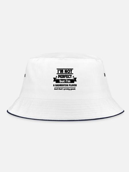 Nicht perfekt, aber Badmintonspieler, reicht! - Bucket Hat - Weiß/Navy - Vorne