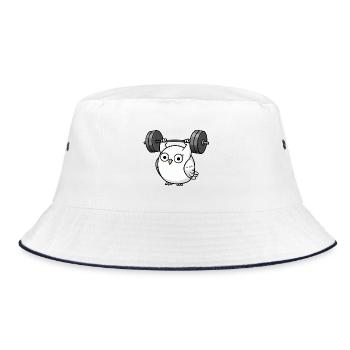 Funny Owl Bench Press Dumbbell Cartoon - Bucket Hat - white/navy - Front